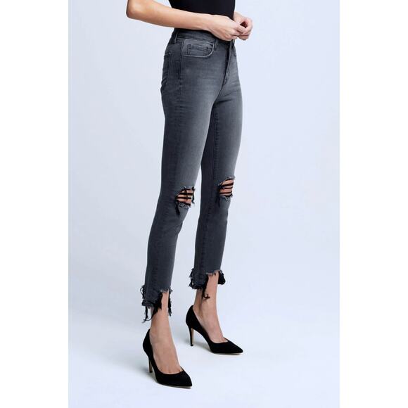 L'AGENCE Highline High Rise Distressed Jeans in Vintage Grey Destruct, Size 29 - Picture 2 of 12